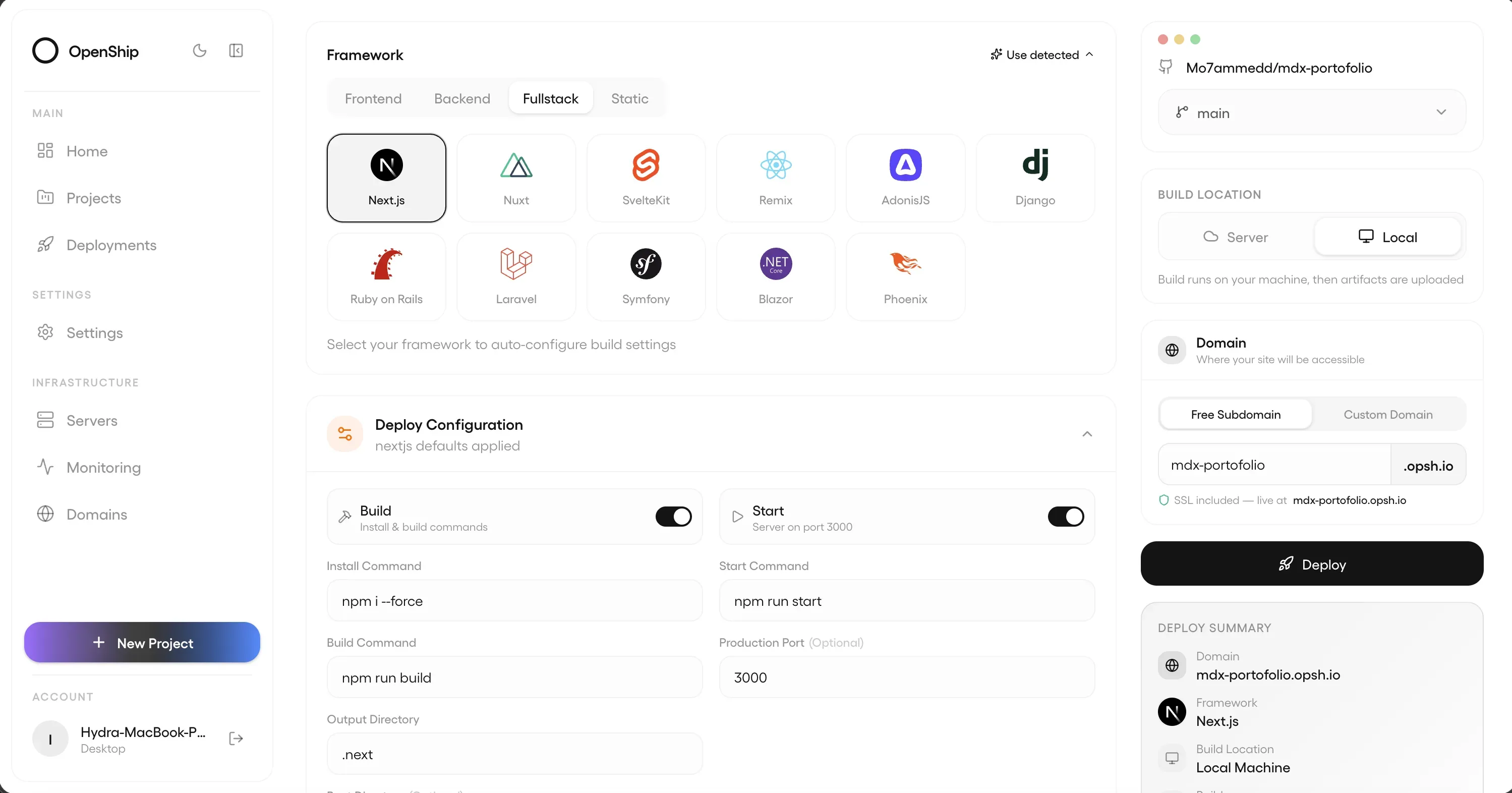 openship 项目官方界面截图