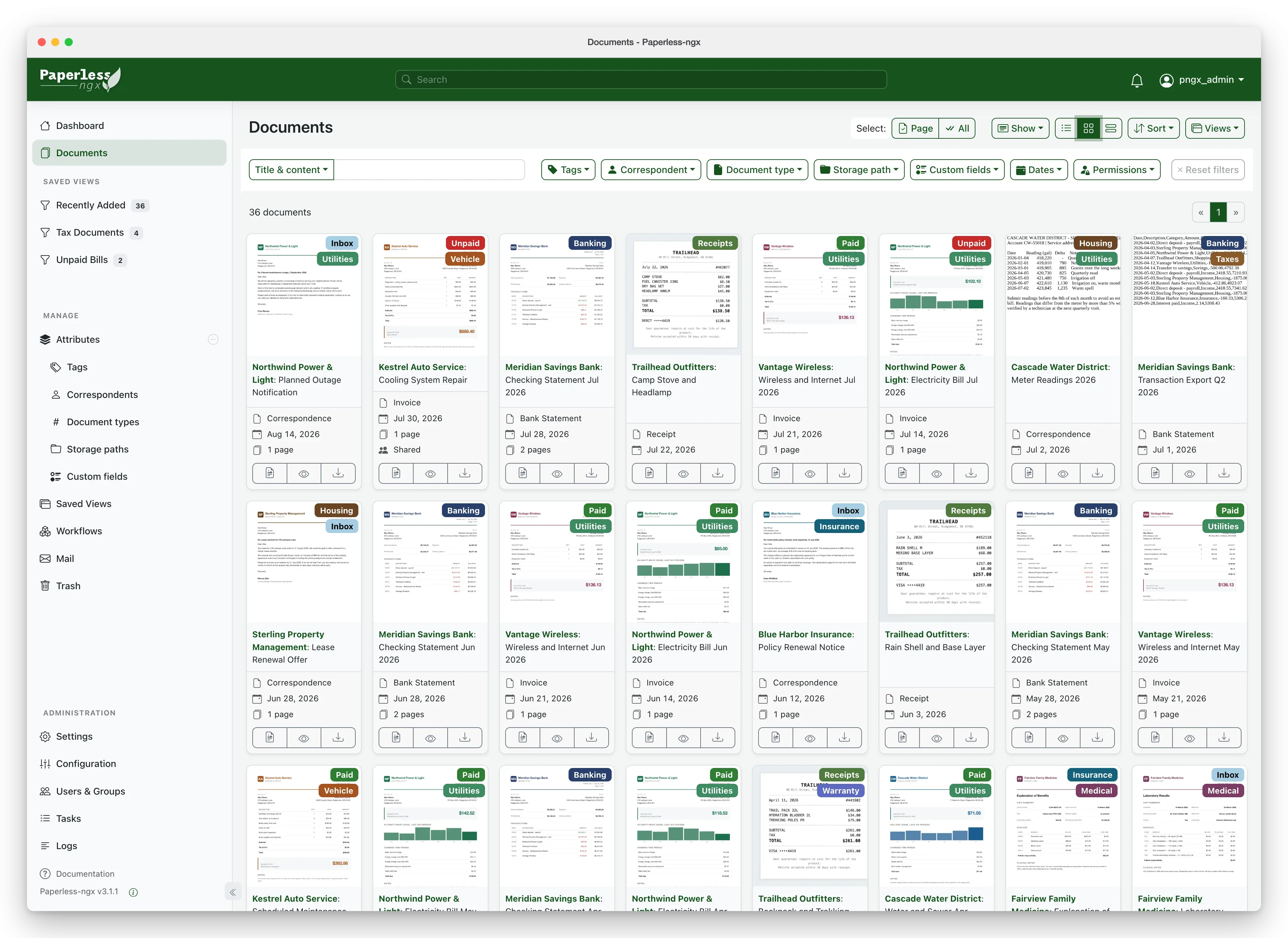 paperless-ngx 项目官方界面截图
